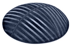 Navy Blind Embossed Wide Lines Kippah without Trim
