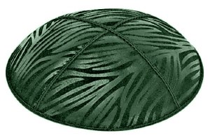Green Blind Embossed Zebra Kippah with Trim