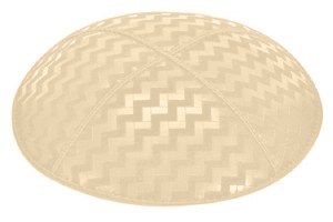 Beige Blind Embossed Zig Zag Kippah with Trim