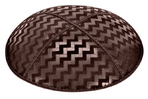 Brown Blind Embossed Zig Zag Kippah without Trim