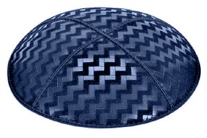 Dark Royal Blind Embossed Zig Zag Kippah without Trim