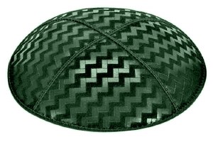 Green Blind Embossed Zig Zag Kippah without Trim