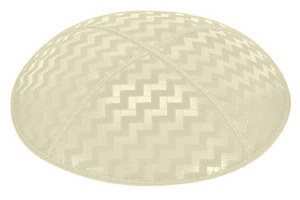 Ivory Blind Embossed Zig Zag Kippah without Trim