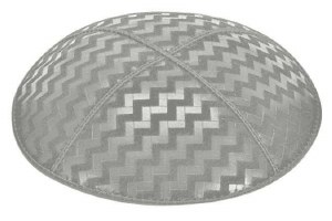 Medium Grey Blind Embossed Zig Zag Kippah without Trim