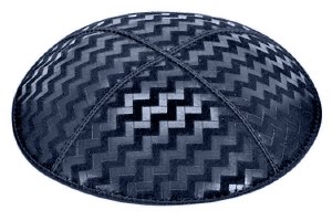 Navy Blind Embossed Zig Zag Kippah without Trim