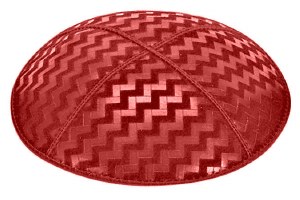 Red Blind Embossed Zig Zag Kippah without Trim