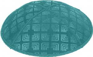 Teal Blind Embossed Kippah without trim