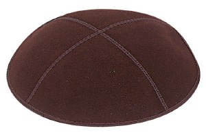 Brown Suede Kippah with Brown and Gold Trim
