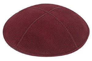 Burgundy Suede Kippah with Black and Silver Trim