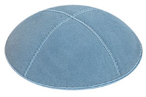 Light Blue Suede Kippah with Navy and Silver Trim