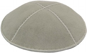 Light Grey Suede Kippah with Beige and White Trim