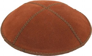 Rust Suede Kippah with Beige and White Trim