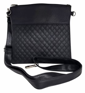 Tefillin Bag Faux Leather Black Quilted Design with Carrying Strap