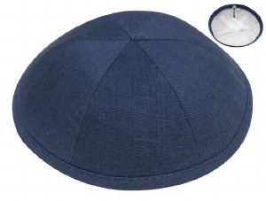 Kippah Navy Linen 6 Part One Size Fits All