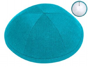 Kippah Turquoise Linen 6 Part One Size Fits All