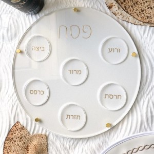 Lucite Seder Plate With Leatherette Backing Gold Ka'arah 13.75"