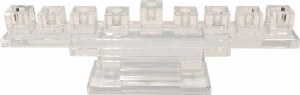 Candle Menorah Clear Colored Crystal on Square Cubes Stand