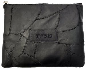 Leather Tallis and Tefillin Bag Set Patchwork Design Black