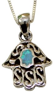 Silver & Opal Hamsa Necklace #MJB0272