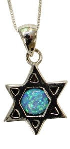 Silver & Opal Star Of David With Chai Necklace #MJB0398