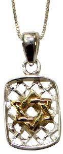 Silver Star of David Necklace With Gold Plating #MJB1916