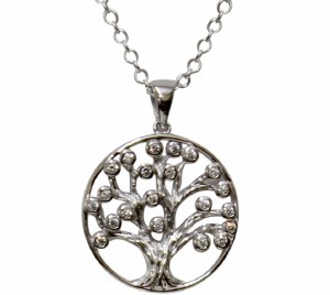 Silver Tree of Life Pendant Necklace with CZ Stones