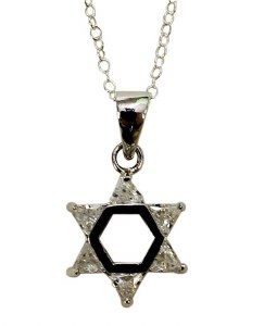 Silver Star of David with White Color Stones Necklace #MJB40WTCC
