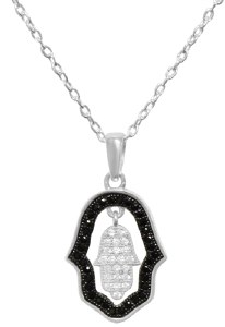 Necklace Silver and Black Chasma Shape with Glittered Stones