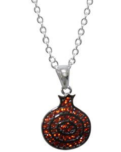 Silver Necklace Pomegranate Pendant with Red Micro CZ Stones