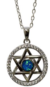 Silver Star of David Necklace With Opal and Micro CZ Stones #MJB6687