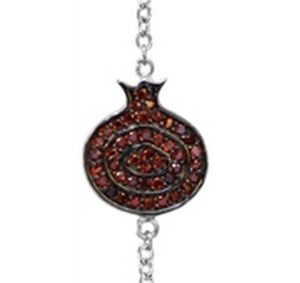 Silver Pomegranate Bracelet With Red Stones #MJBB5086