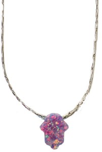 Opal Purple Hamsa With Silver  Necklace - MJJHAPU-L