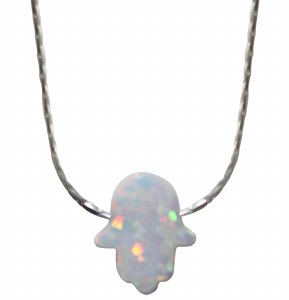 Opal White Hamsa With Silver Necklace #MJJHAWT