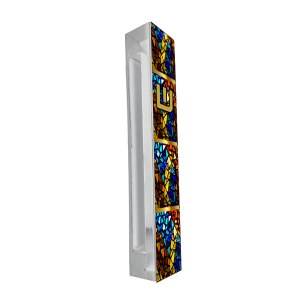 Lucite Mezuzah Case Rectangle Shape Mosaic Design 12cm