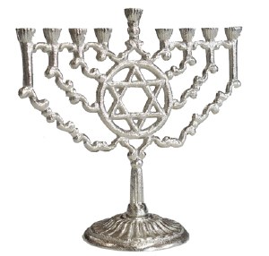 Candle Menorah Metal Silver Jerusalem Style 9"