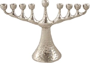 Candle Menorah Aluminum Hammered Design with Nickel Plated Finish 8"