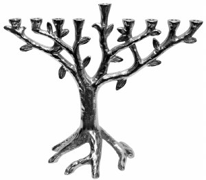 Candle Menorah Metal Aluminium Tree Design Plated with Nickel Finish