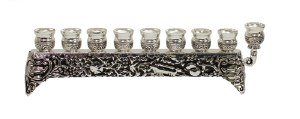 Oil Menorah Silver Plated on Low Stand 3"