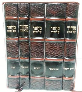 Machzor Orot Hebrew English Antique Leather 5 Volume Set Brown Edut Mizrach