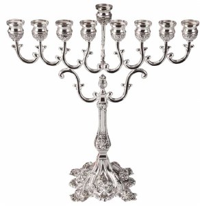 Silver Plated Oil Menorah with Scrollwork - #19359BM