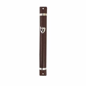 Mezuzah Metal Dark Wood with Silver Accents 12cm