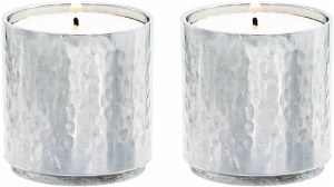 Yair Emanuel Anodized Aluminum Tea Light Single Candle Holder Modular Stackable Hammered Design Silver 2 Pack
