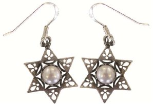 Silver Star Of David Earrings With Pearl #NDE5610-320