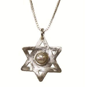 Silver Star Of David Necklace With Pearl #NDN1131
