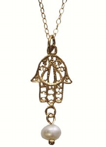Gold Plated Hamsa Necklace With Pearl #NDN5601-820