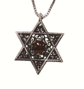 Silver Star Of David Necklace With Red Stone #NDN5611-302