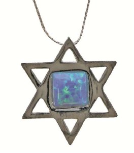 Silver Star Of David Necklace With Opal #NDN5612-304