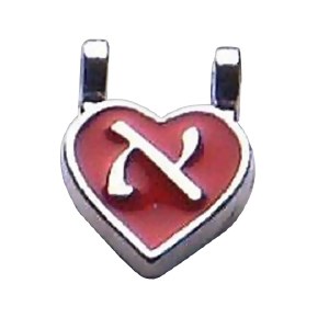 Name Necklace Individual Letter Red Heart 1 Letter Hebrew Alphabet