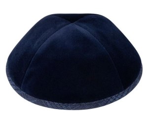 iKippah Navy Velvet with Blue Sketch Plaid Rim Size 4