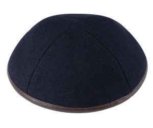 iKippah Navy Wool with Brown Leather Rim Size 4